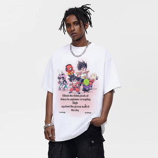 2024新款 WASSUP 夏季 t恤男士 纯棉上衣体恤情侣 HEODS潮牌动漫短袖