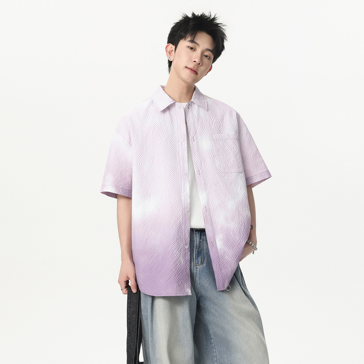WASSUP潮牌扎染渐变衬衫男夏季新图片