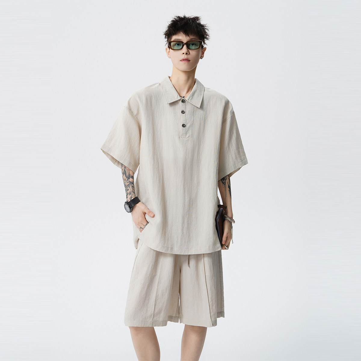 WASSUP莱塞尔套装男夏季新款冰丝
