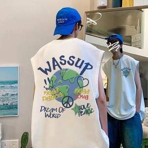 WASSUP HEODS潮牌重磅美式高街无袖上衣男士夏季宽松情侣坎肩背心