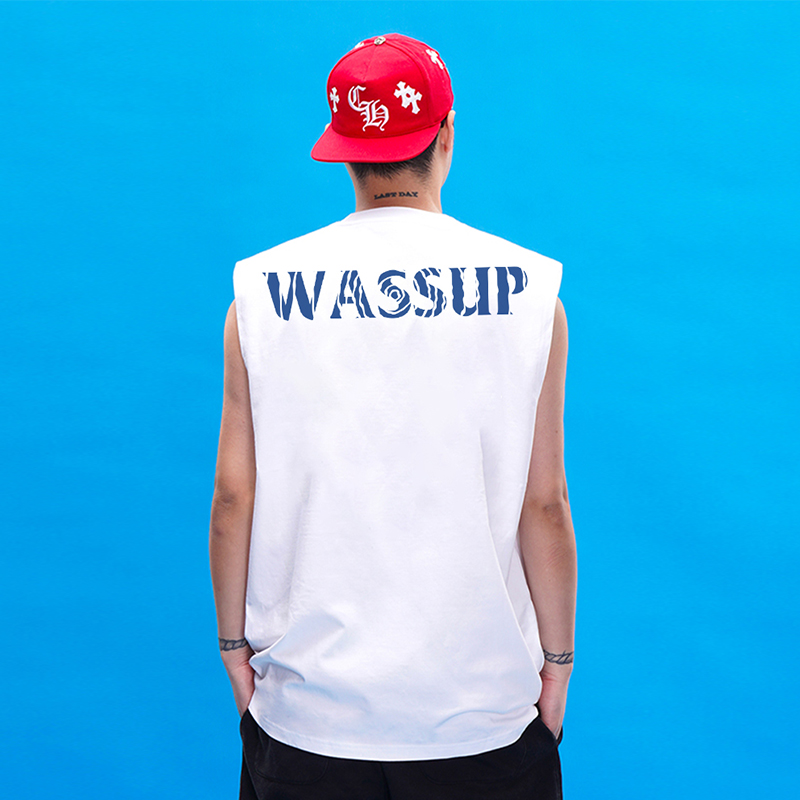 WASSUP HEODS无袖t恤背心男士夏季纯棉宽松潮牌ins坎肩男生运动