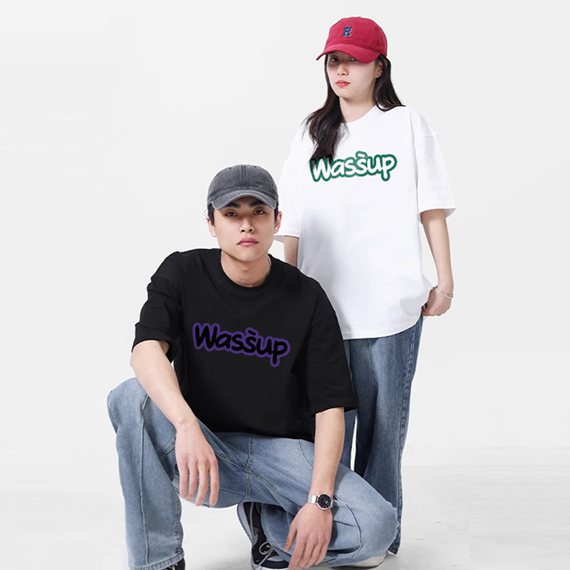 WASSUP潮牌字母LOGO印花t恤短袖男女夏季重磅纯棉圆领半袖上衣服