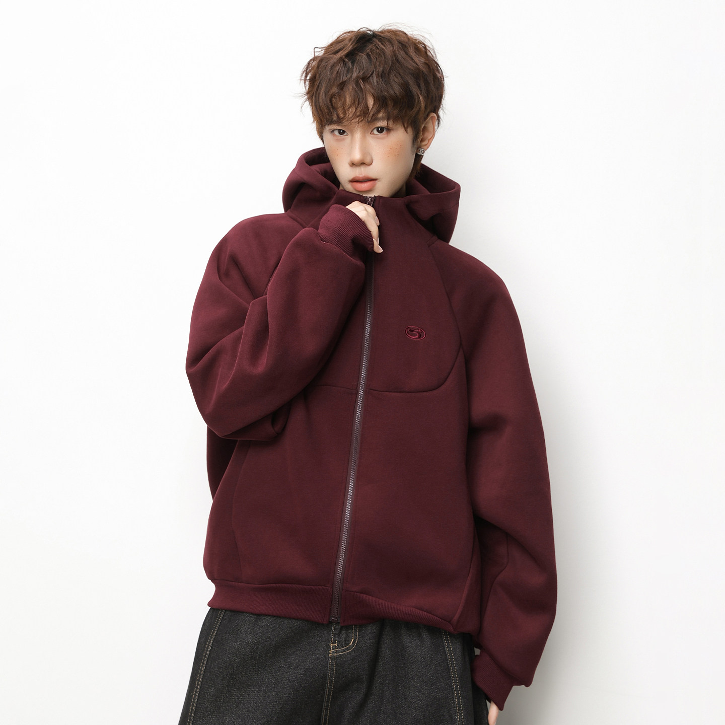 WASSUP美式复古街头慵懒风半高领开衫加厚卫衣连帽外套男女装潮牌