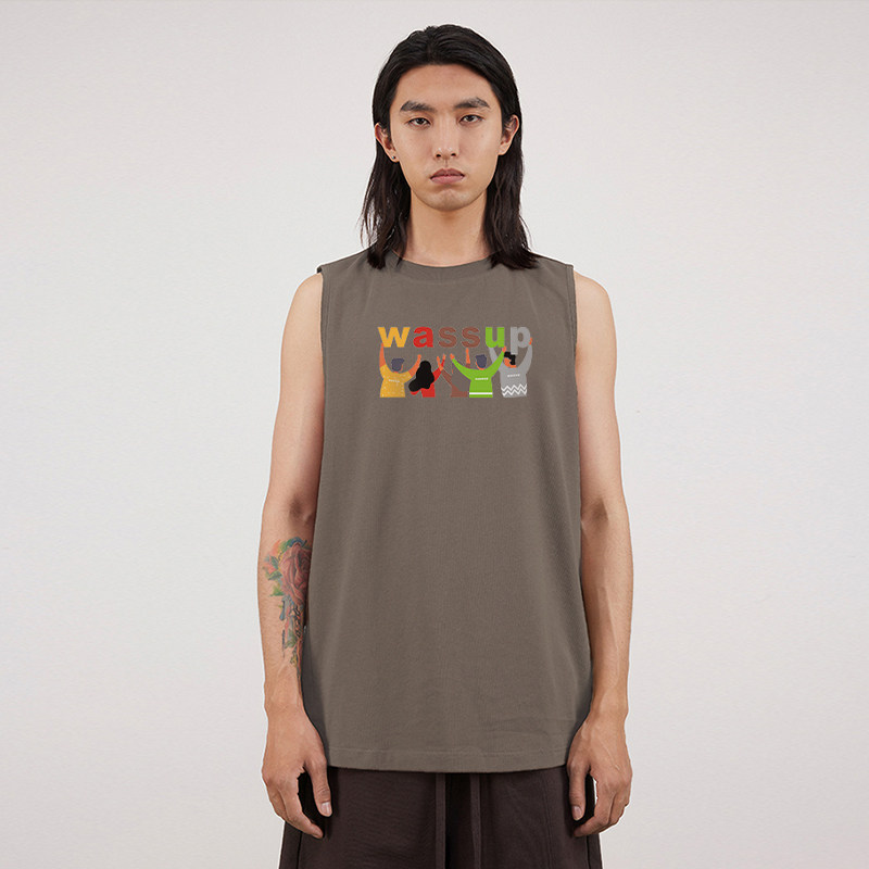 WASSUP HEODS国潮夏季背心男士无袖坎肩运动宽松体恤汗衫纯棉打底