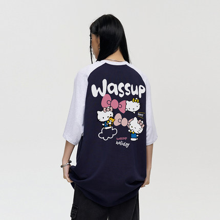 WASSUP HEODS潮牌联名凯蒂猫t恤短袖女夏季2024新款情侣装短袖男