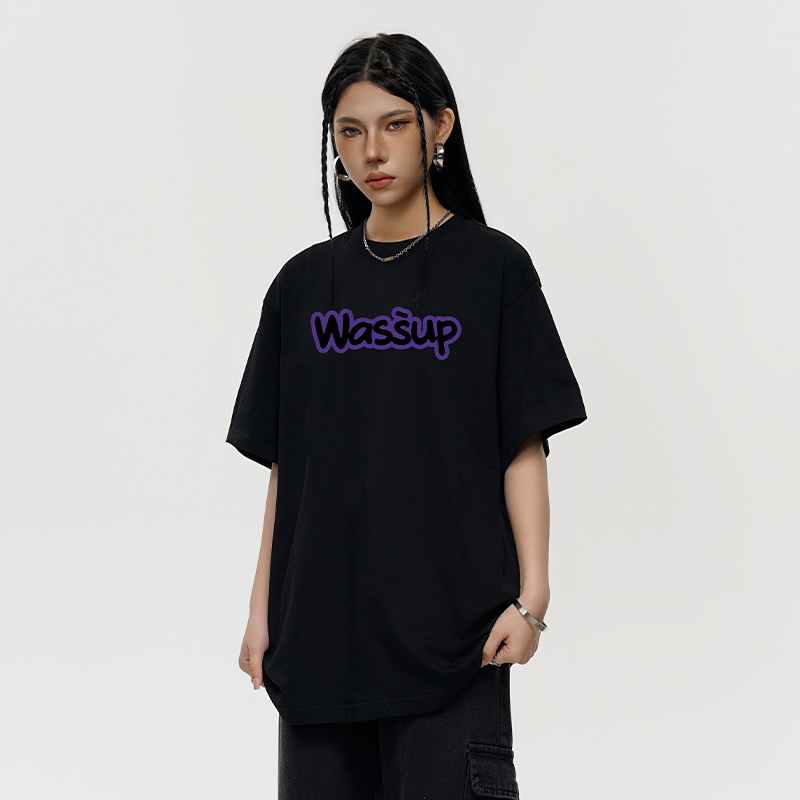 WASSUP美式纯棉字母印花短袖T恤女夏季2025年新款重磅半袖上衣服