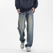 2024新款 夏季 高街阔腿裤 美式 子 WASSUP渐变牛仔裤 复古休闲长裤 男士