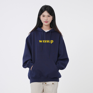 WASSUP美式重磅字母印花卫衣男女款秋冬加绒宽松休闲连帽上衣外套