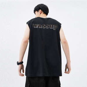 WASSUP HEODS国潮重磅纯棉背心男生无袖宽松男士运动健身篮球坎肩