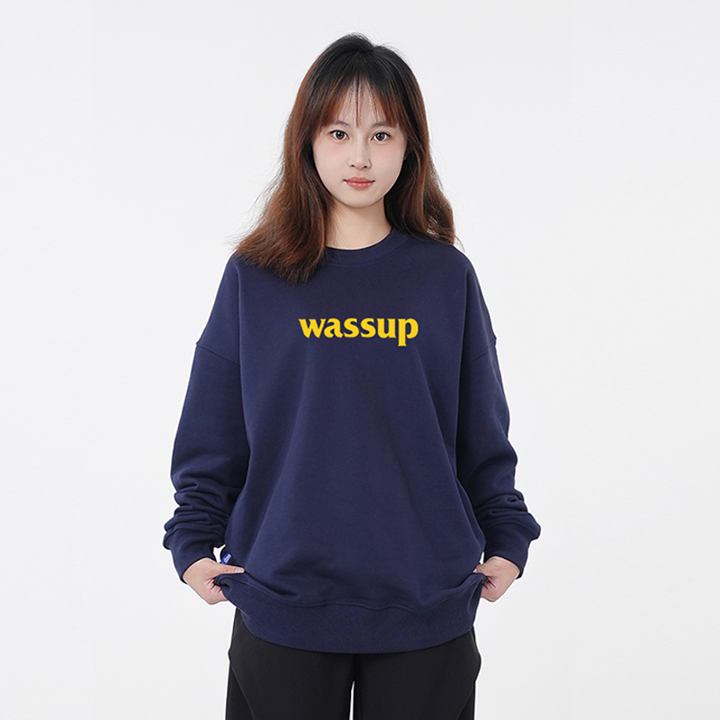 WASSUP潮牌重磅打底情侣圆领卫衣