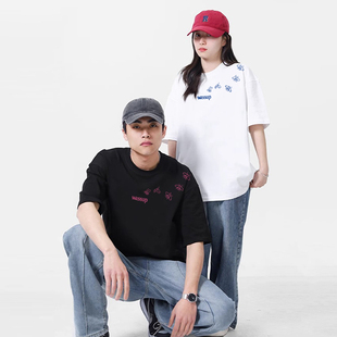 纯棉圆领男女上衣 2025年新款 WASSUP潮牌重磅情侣百搭T恤短袖 夏季