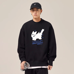 WASSUP潮牌美式重磅街头圆领卫衣男生秋冬季新款加绒打底套头上衣