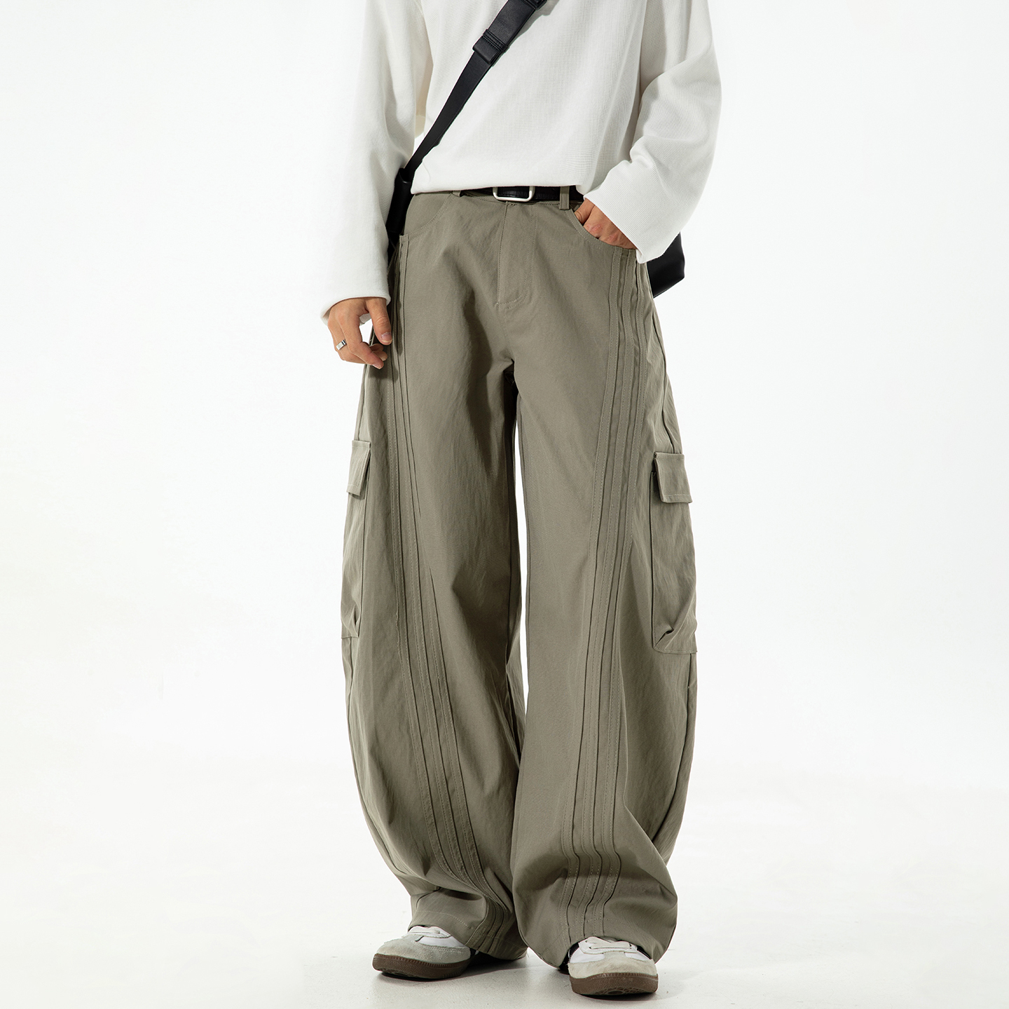 WASSUP美式复古设计弯刀工装裤男