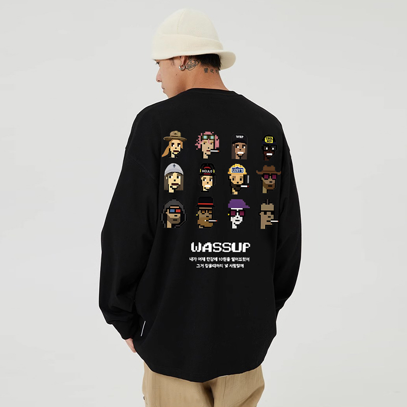 WASSUP美式潮牌重磅长袖T恤男
