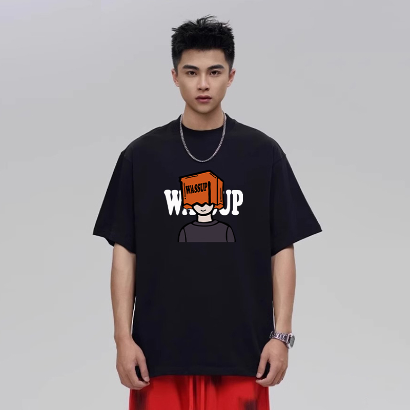 WASSUP涂鸦绘画男孩短袖T恤夏季2025新款潮牌重磅纯棉圆领上衣服