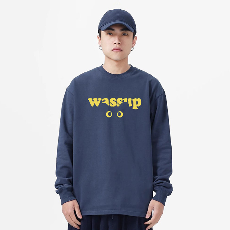 WASSUP美式猫咪眼卡通长袖T恤男女同款春秋季新款重磅圆领上衣服,男装,T恤,淘宝优惠券,粉丝福利购,淘宝优惠卷