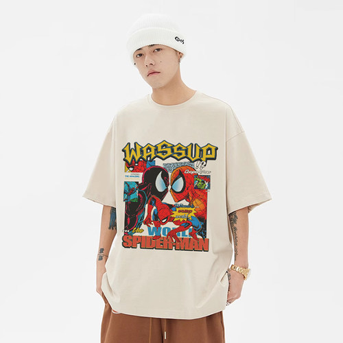 WASSUP蜘蛛侠美式动漫短袖T恤男