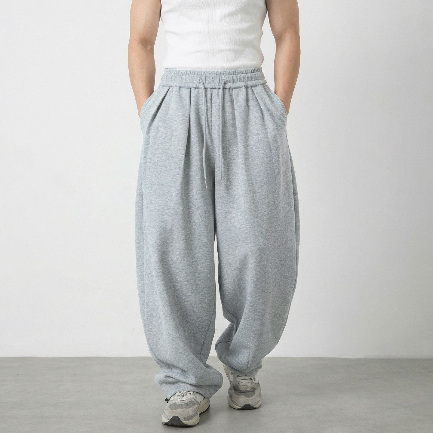 WASSUP潮牌美式重磅cleanfit灰色卫裤男宽松阔腿加大运动休闲长裤