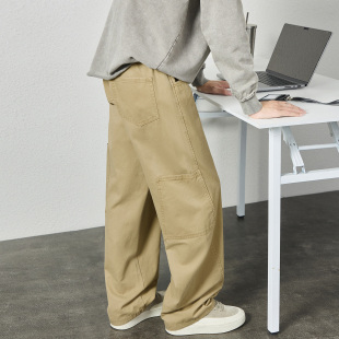 WASSUP潮牌男士工装裤宽松直筒阔腿美式卡其复古全棉休闲百搭长裤