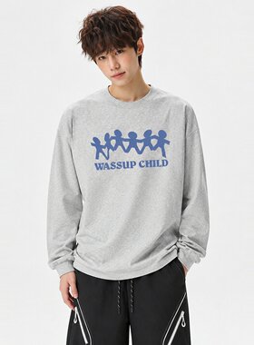 WASSUP潮牌群像小孩印花长袖T恤