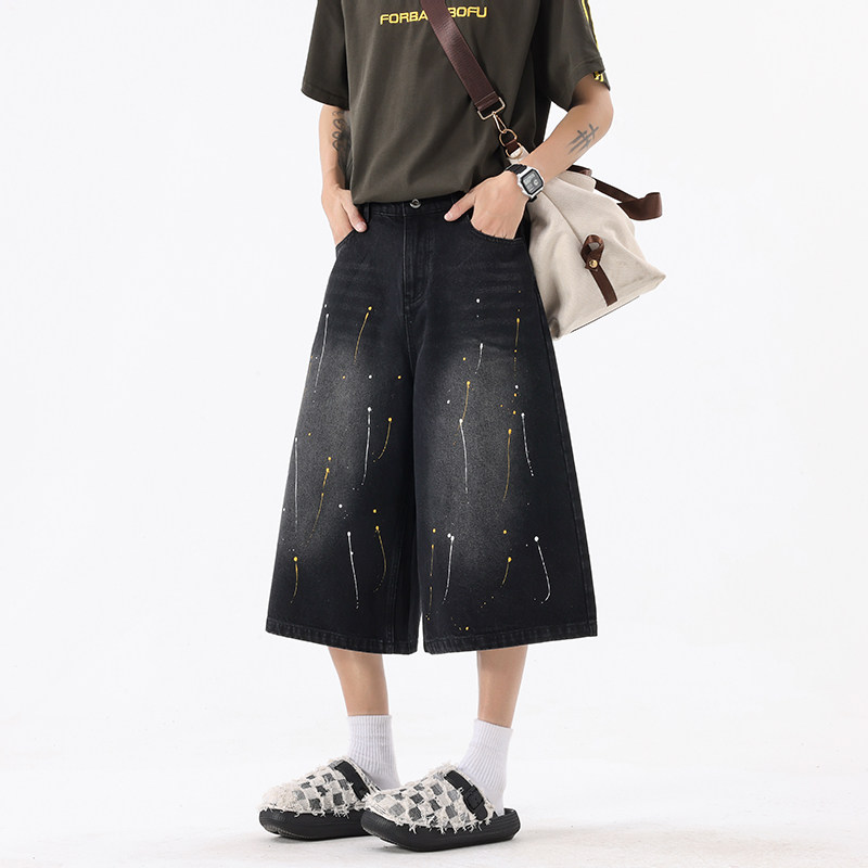 WASSUP美式阔腿7分牛仔裤男士夏