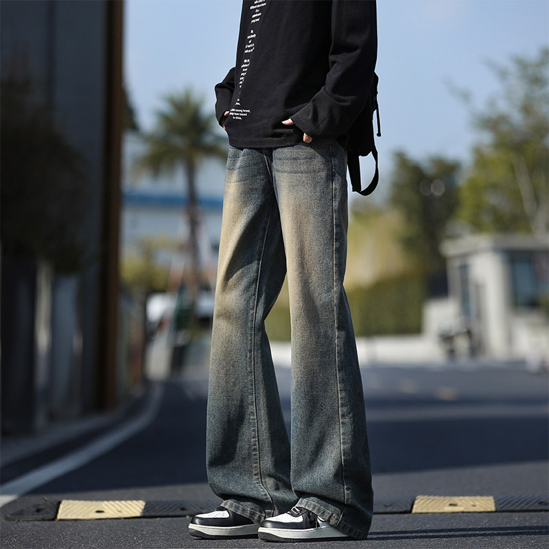 WASSUP潮牌美式渐变水洗微喇牛仔裤男士2026新款vibe休闲百搭长裤