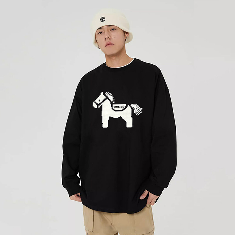WASSUP潮牌马年T恤长袖男夏季2026新款宽松休闲百搭情侣体恤上衣