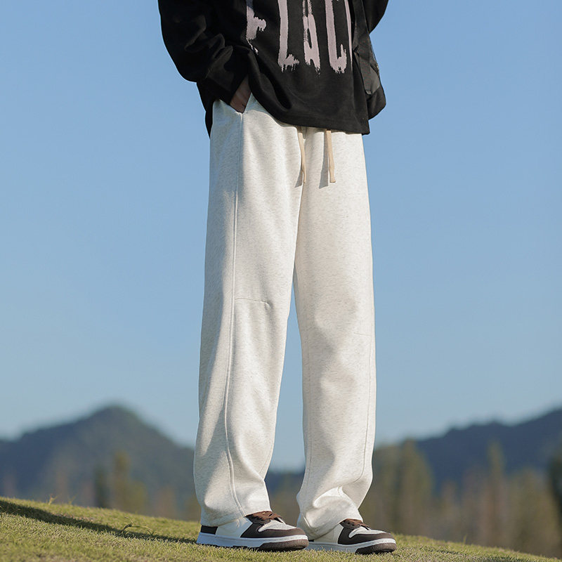 WASSUP美式简约休闲裤男士秋冬季新款运动百搭青少年米灰直筒卫裤