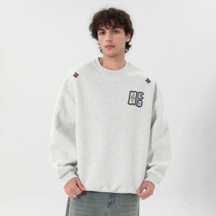 WASSUP米白灰民族复古风卫衣男春秋2025新款宽松百搭潮流情侣上衣