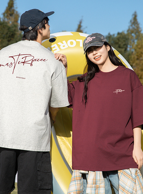 WASSUP美式字母纯棉短袖T恤男女夏季新款宽松重磅圆领半袖上衣服