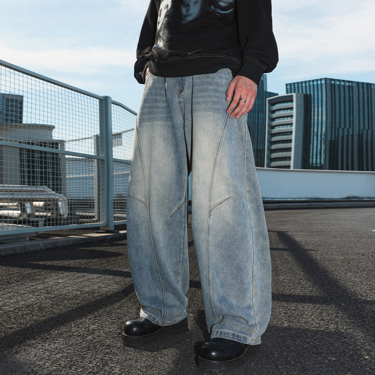 WASSUP潮牌水洗港风弯刀牛仔裤帅气高街做旧解构嘻哈重工阔腿裤男,男装,牛仔裤,淘宝优惠券,粉丝福利购,淘宝优惠卷