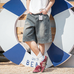 WASSUP潮牌美式复古工装牛仔裤男款夏季新款潮流vibe百搭休闲短裤