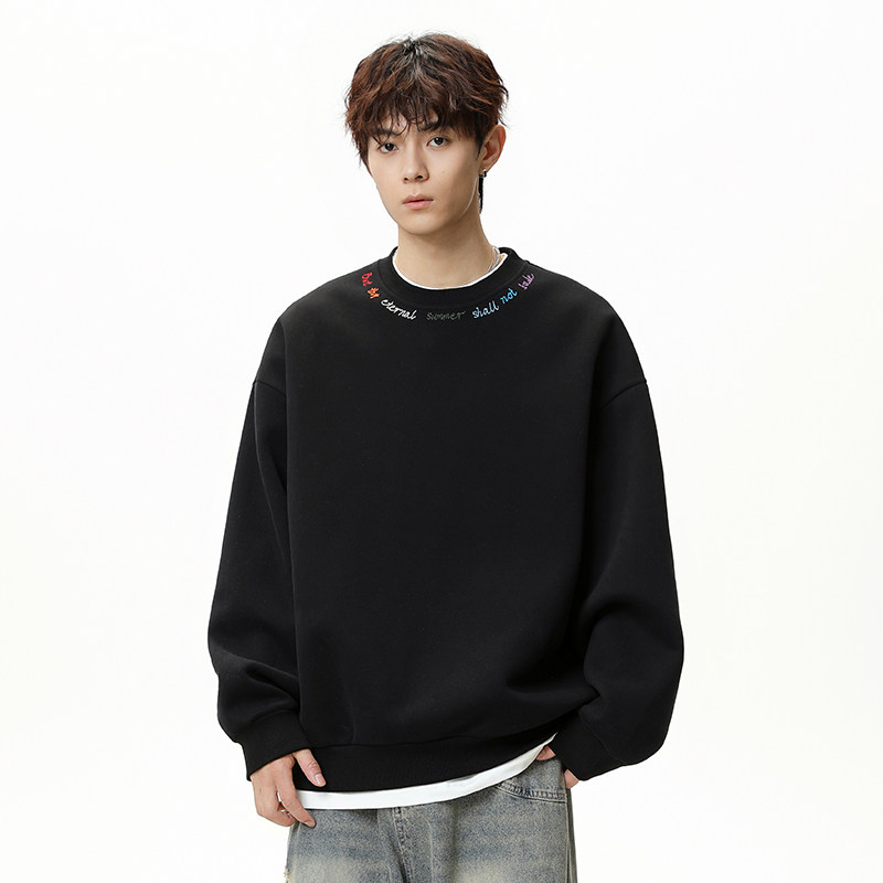 WASSUP潮牌早秋字母宽松休闲圆领长袖无帽重磅卫衣春秋季男女同款