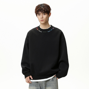WASSUP潮牌早秋字母宽松休闲圆领长袖无帽重磅卫衣春秋季男女同款