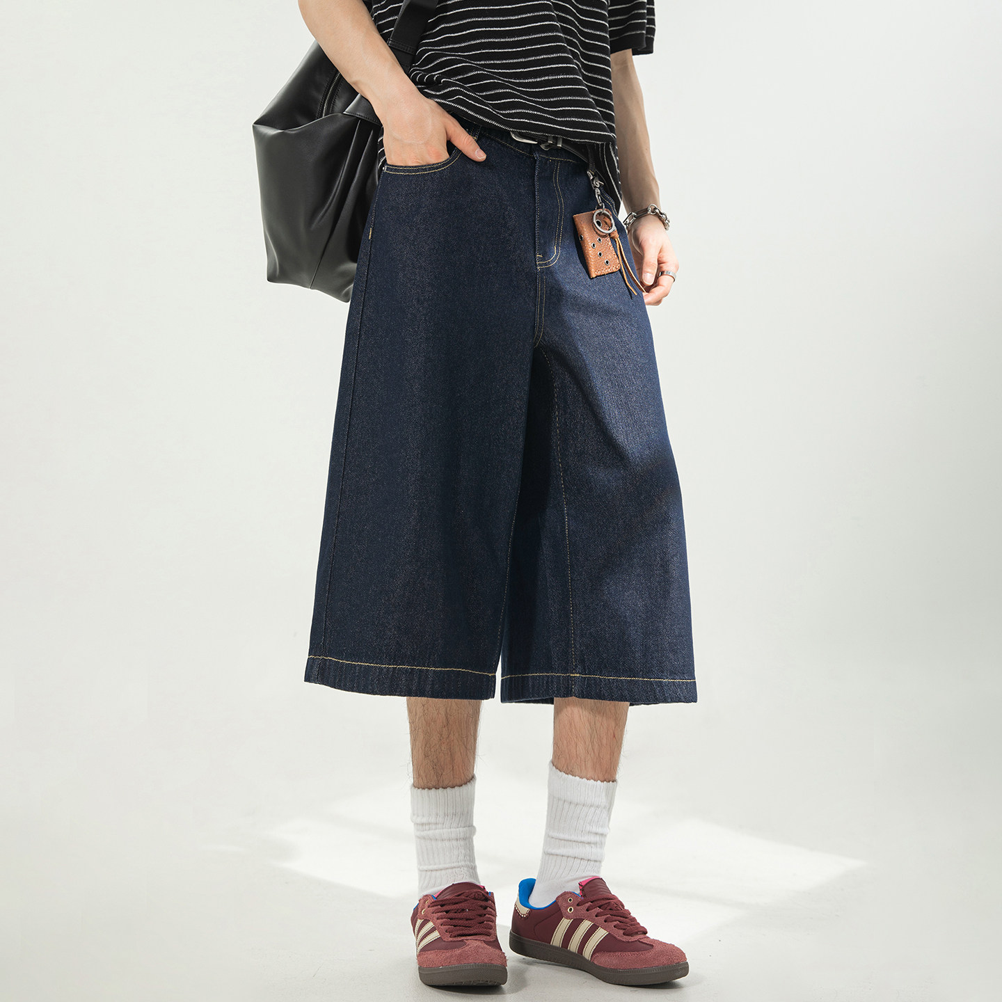 WASSUP美式做旧解构牛仔七分裤男夏季新款宽松阔腿休闲短裤八分裤