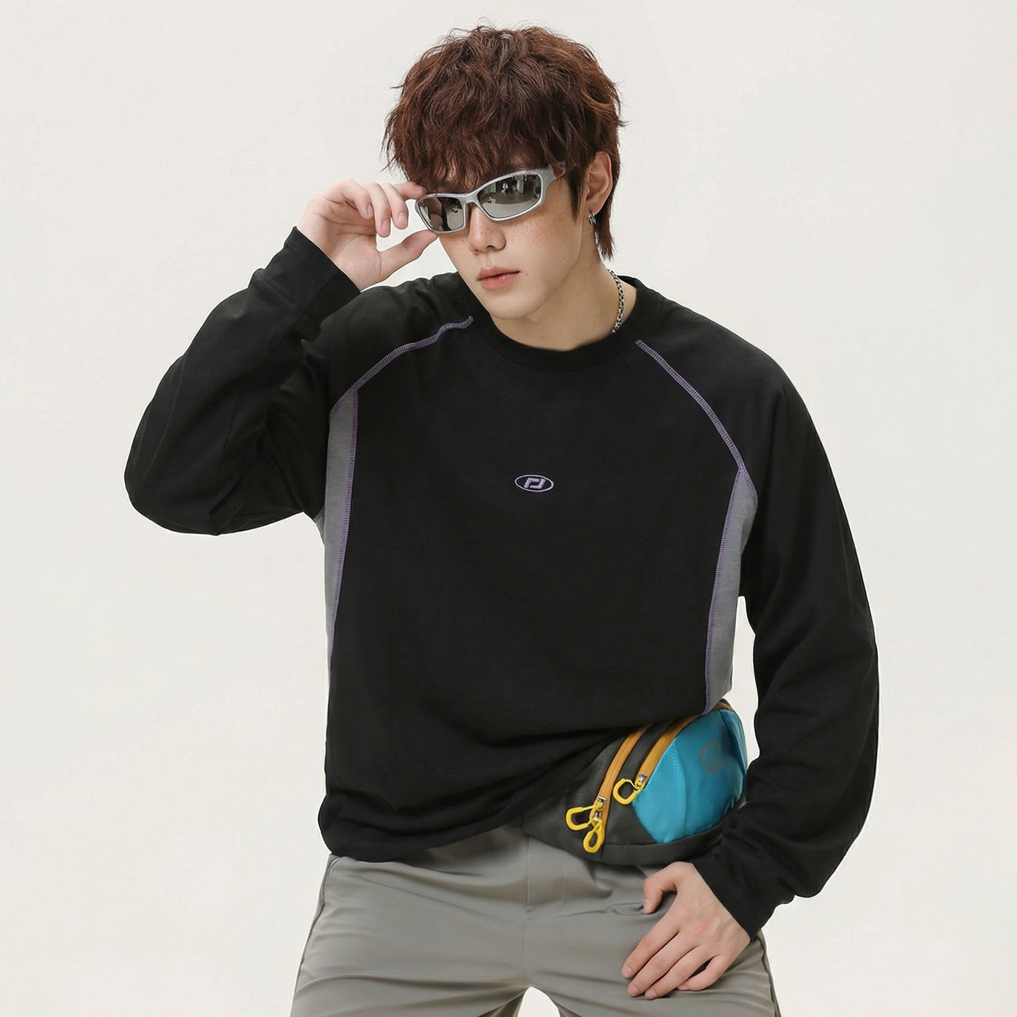 WASSUP潮牌户外骑行服速干长袖T恤男女春秋情侣防晒运动圆领上衣