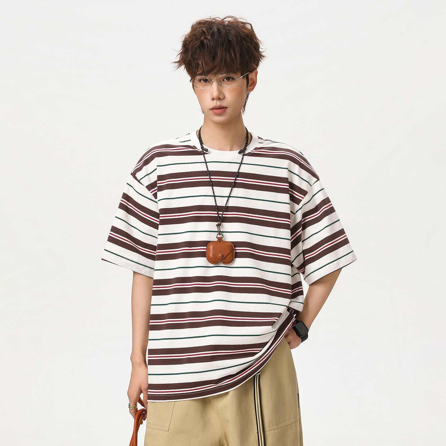 WASSUP美式条纹短袖T恤男夏季2026新款宽松休闲百搭圆领半袖上衣