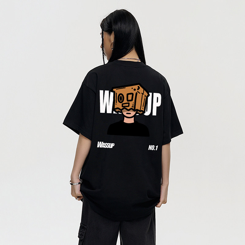 WASSUP美式涂鸦短袖t恤女夏季2026新款宽松休闲情侣百搭半袖上衣