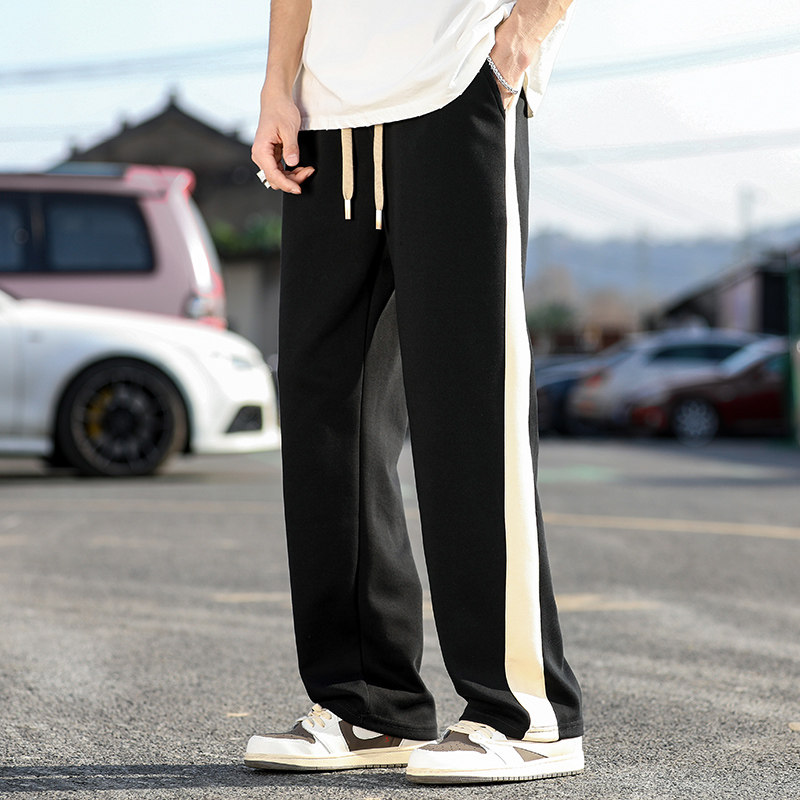 WASSUP直筒拖地运动裤男士夏季美式潮牌垂感卫裤开叉阔腿休闲裤子