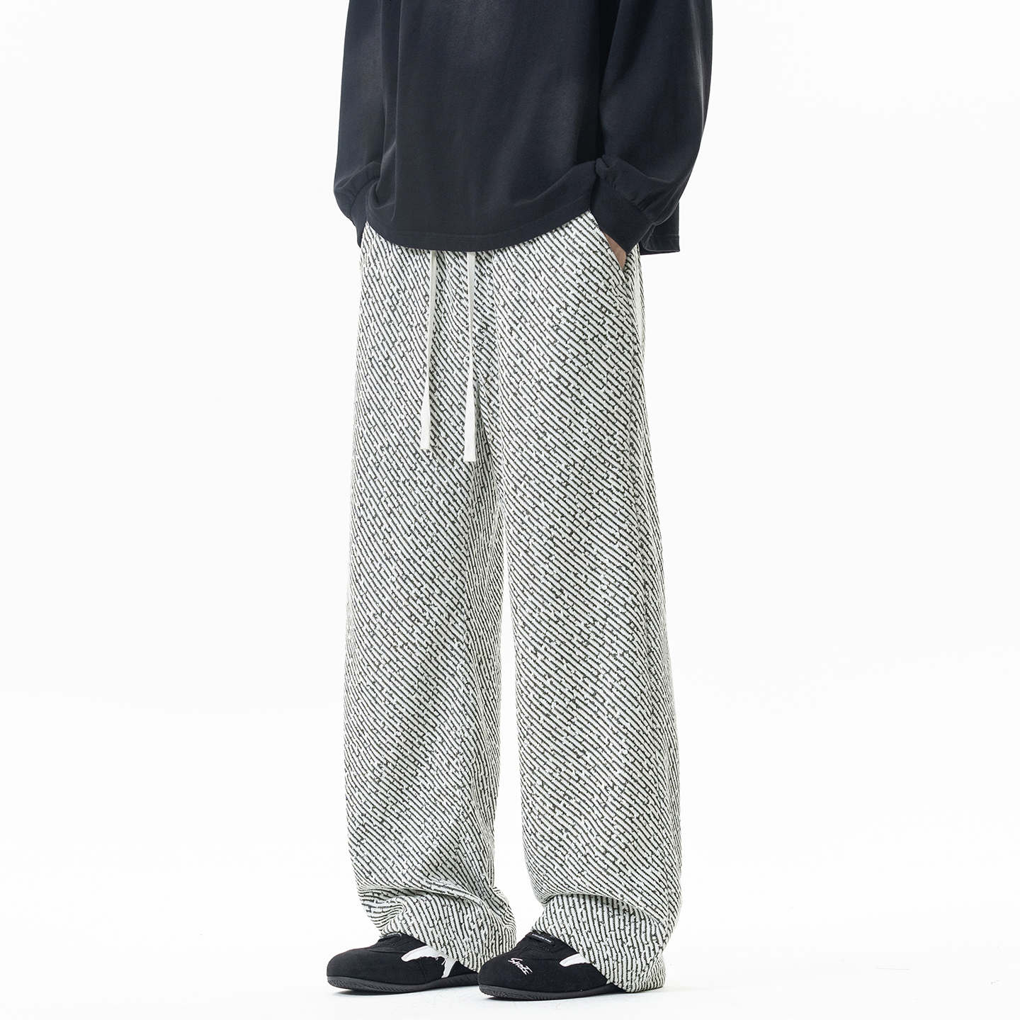 WASSUP斑马纹休闲直筒时尚长裤