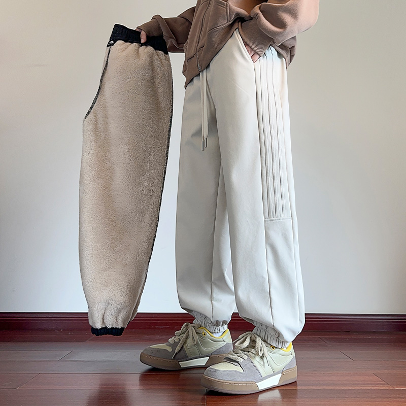 WASSUP加绒加厚束腿卫裤男女冬季