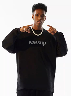 WASSUP潮牌3D立体字母logo长袖T恤男生春秋百搭美式重磅圆领上衣