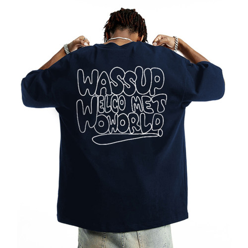 WASSUP美式字母印花短袖T恤男装