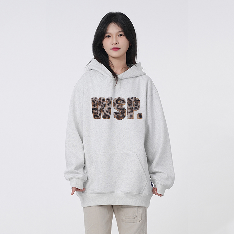 WASSUP豹纹字母刺绣美式卫衣男女