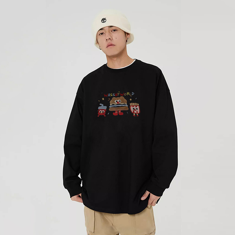 WASSUP卡通汉堡纯棉长袖T恤男女