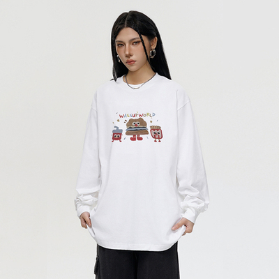 WASSUP美式重磅纯棉情侣长袖T恤