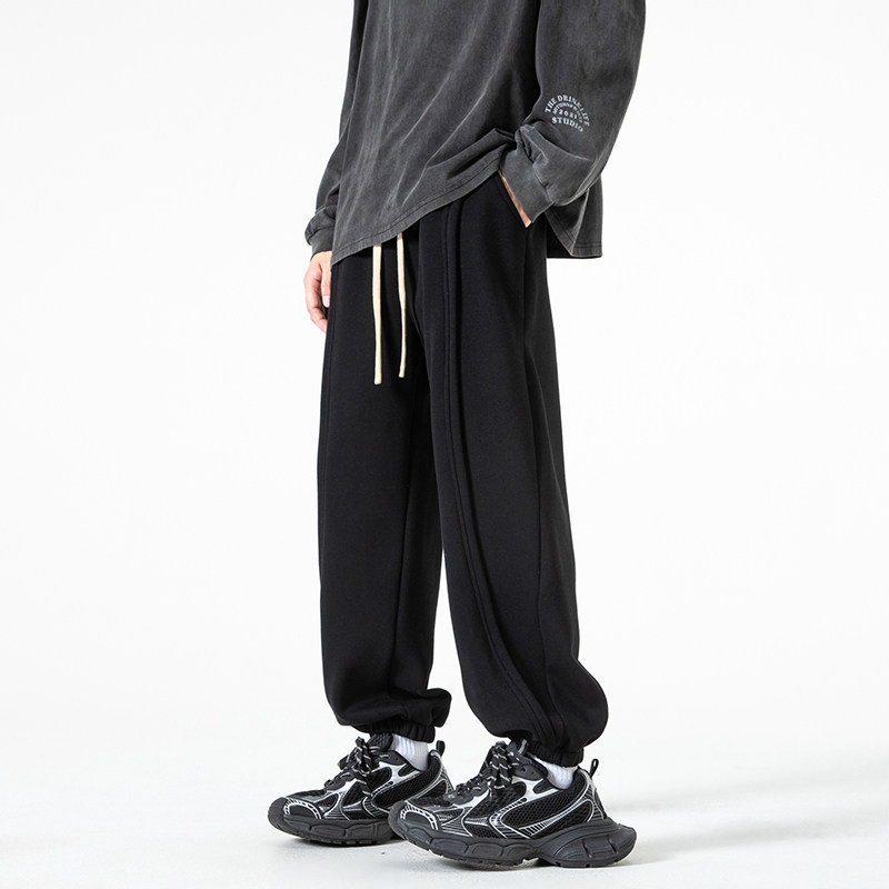 WASSUP美式纯色卫裤男秋冬新款潮牌加厚加绒束腿宽松休闲运动裤男