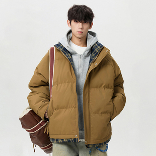WASSUP格子拼接羽绒棉服男款秋冬季保暖面包服简约百搭情侣款外套