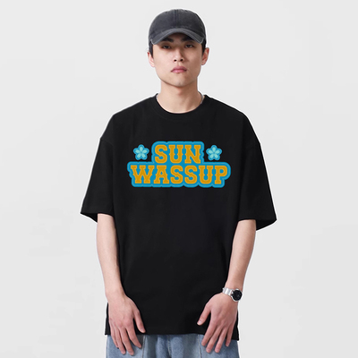 WASSUP白墨直喷字母t恤短袖情侣