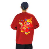 WASSUP国潮中国红积木马年系列卫衣男女新春重磅加绒宽松圆领上衣